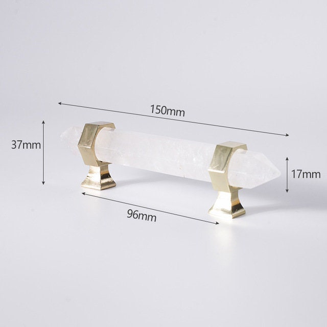 Luxury hexagonal white quartz crystal cabinet bar handle with gold or silver fixings/gemstone drawer pull/semi precious stone door handle