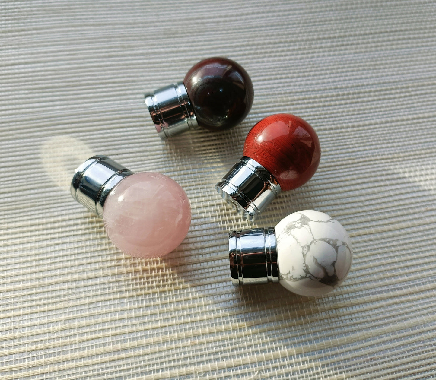 Semi precious stone ball drawer knob/Crystal drawer pull/Round gemstone cabinet handle/Silver  door knob/Quartz crystal and silver handle