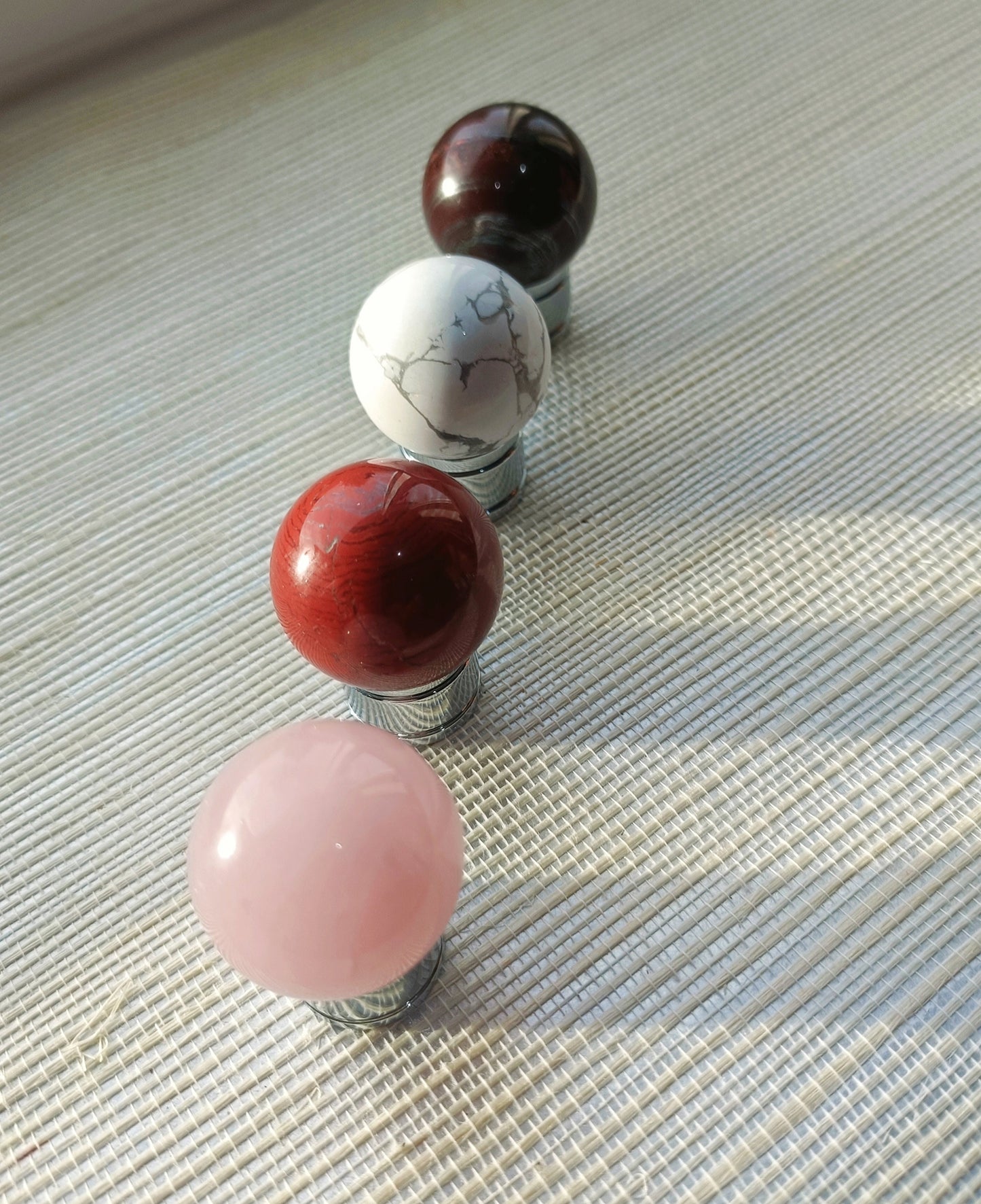 Semi precious stone ball drawer knob/Crystal drawer pull/Round gemstone cabinet handle/Silver  door knob/Quartz crystal and silver handle
