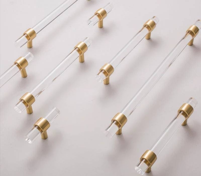 Brass and clear lucite cabinet bar pull handle/Clear acrylic drawer handle/Lucite furniture hardware/Brass transparent resin cabinet handle