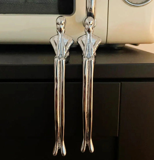 Silver thinking man cabinet handle/man shaped figure door handle/abstract man figurine drawer handle/unusual furniture hardware/Brass handle