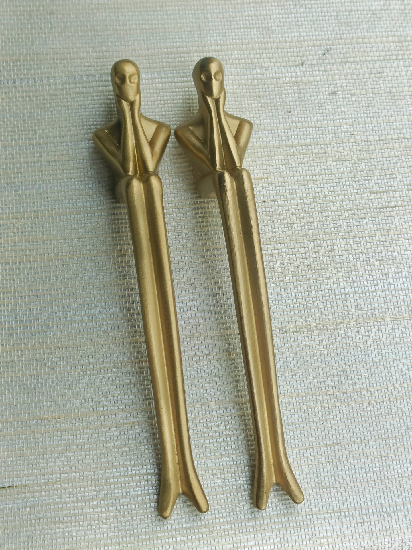 Gold brass thinking man cabinet handle/man shaped figure door handle/abstract man figurine drawer handle/unusual brass furniture hardware