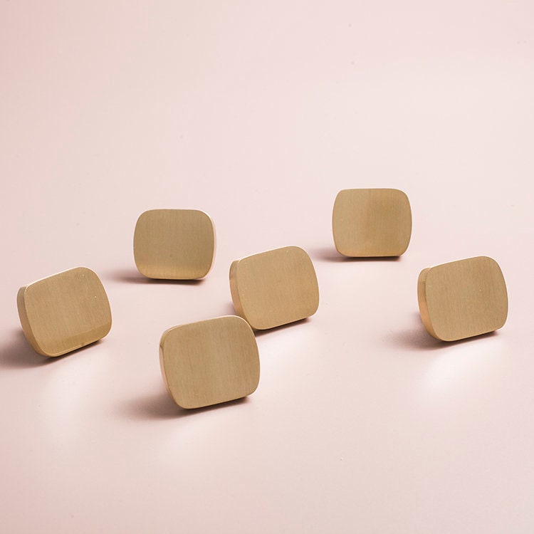Gold contoured rectangle shaped drawer handle/Solid brass square shaped cabinet handle/Geometric square drawer knob/Brass kitchen hardware