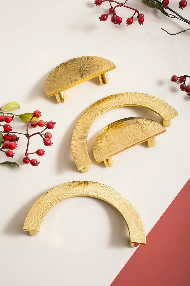 Texture gold brass semi circle handle/demi lune drawer pull/kitchen hardware/large cabinet handle/gold wardrobe door handle/home improvement