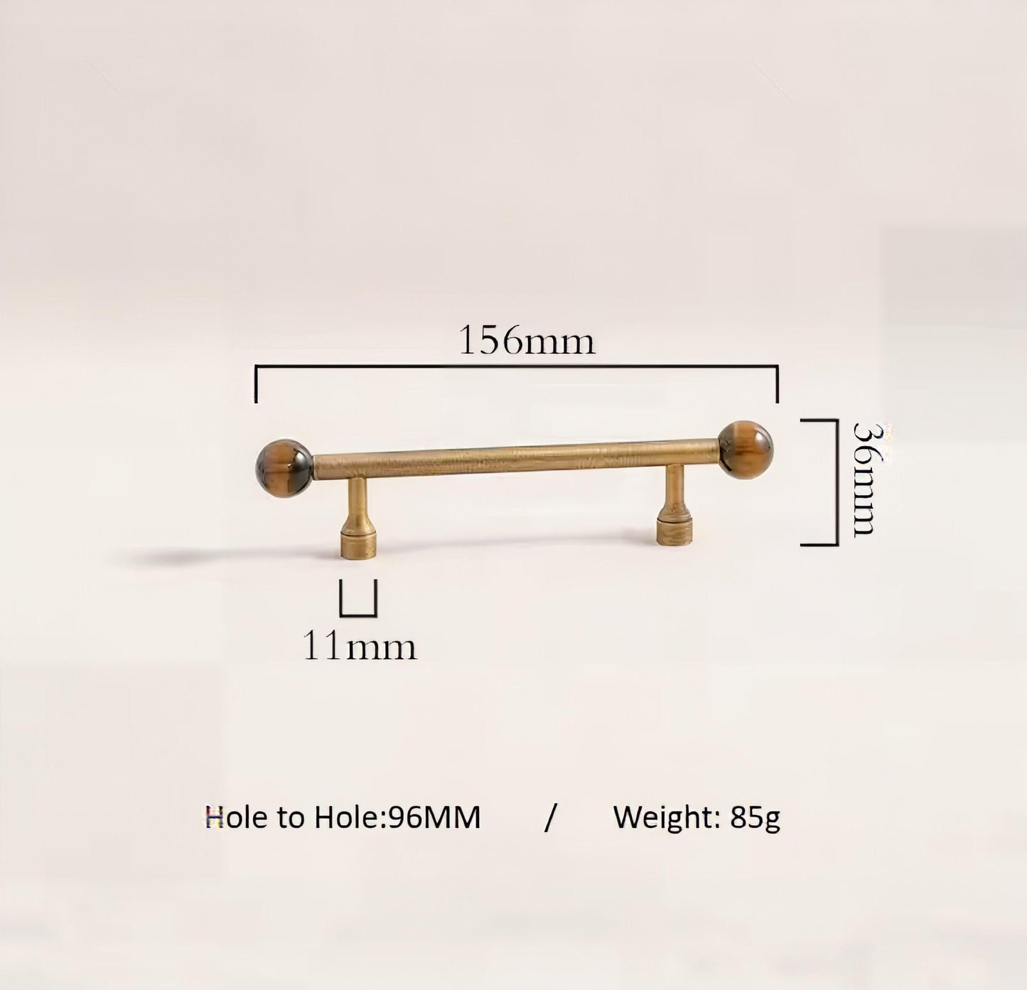 Bronze bar handle resting on tiger eye stone ball/Bronze and tiger eye cabinet handle/Semi precious stone and aged brass furniture hardware