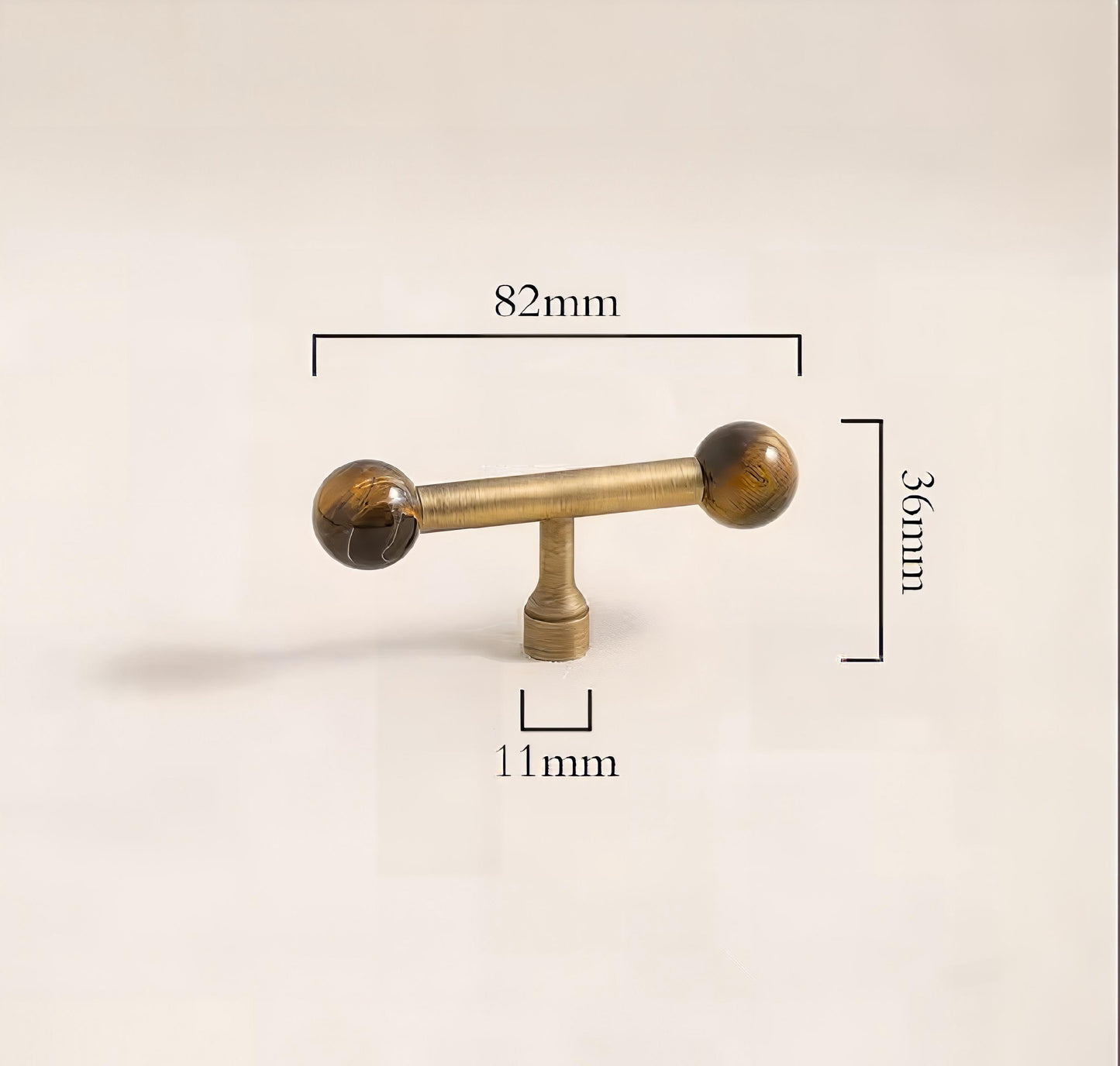 Bronze bar handle resting on tiger eye stone ball/Bronze and tiger eye cabinet handle/Semi precious stone and aged brass furniture hardware