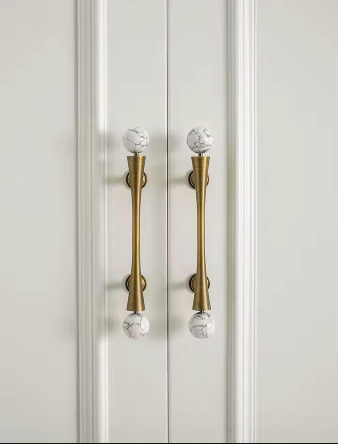 Bronze and grey marble scroll shaped cabinet handle/Solid brass and stone drawer pull/Aged brass door handle/wardrobe handle/Stone door knob