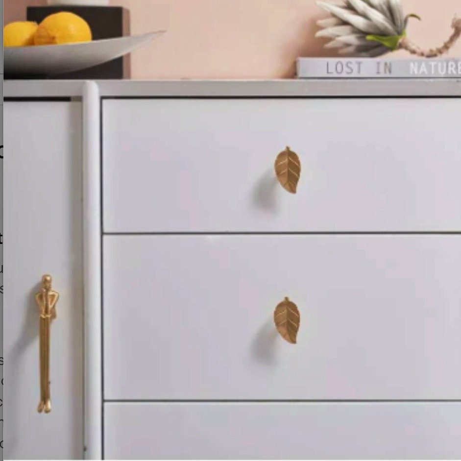 Polished gold brass leaf cabinet handle/Gold Autumn leaf drawer pull/Gold leaves door handle/Fall leaf drawer knob/gold furniture hardware