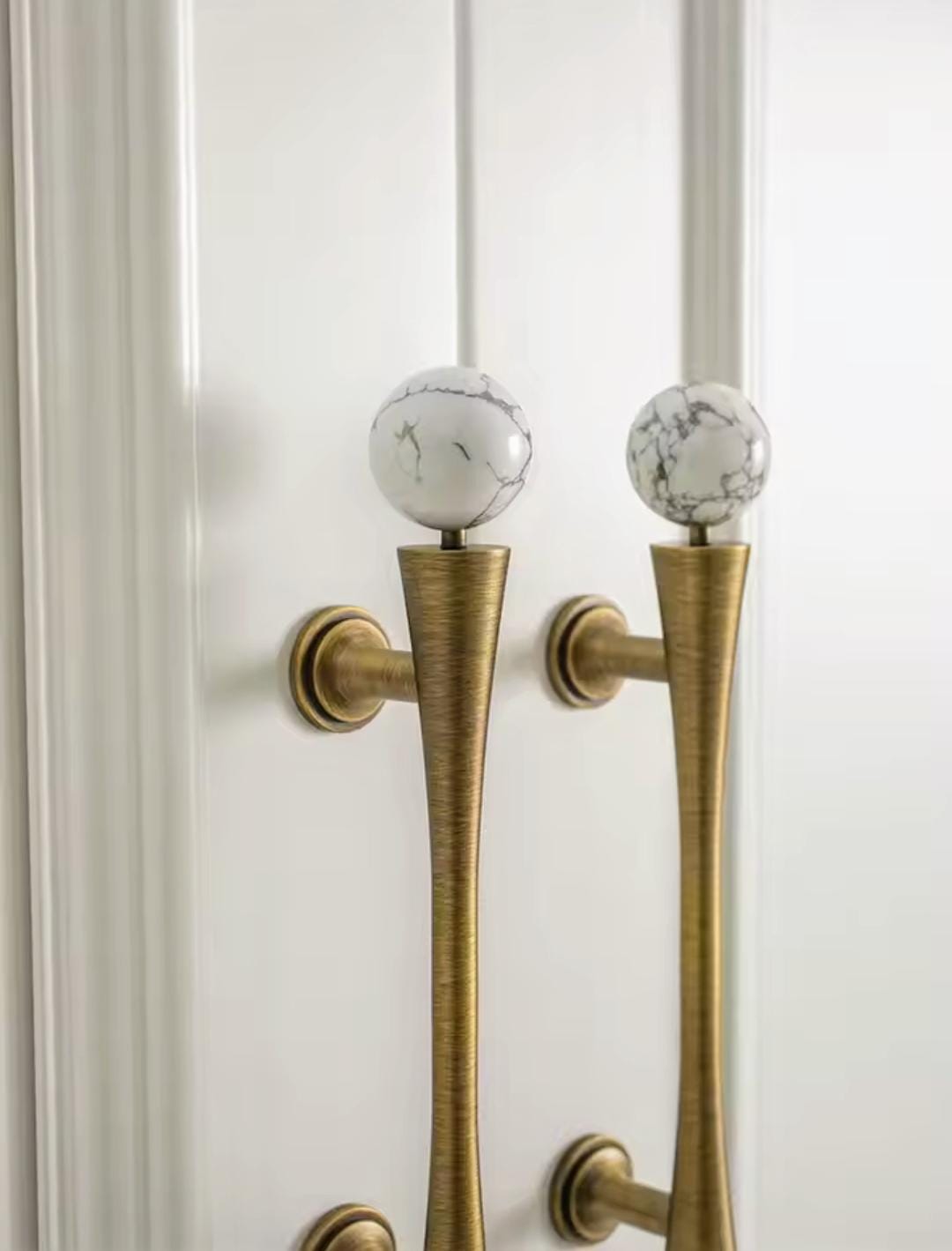Bronze and grey marble scroll shaped cabinet handle/Solid brass and stone drawer pull/Aged brass door handle/wardrobe handle/Stone door knob