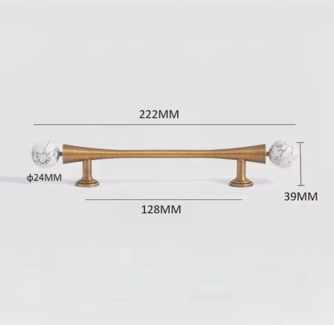 Bronze and grey marble scroll shaped cabinet handle/Solid brass and stone drawer pull/Aged brass door handle/wardrobe handle/Stone door knob