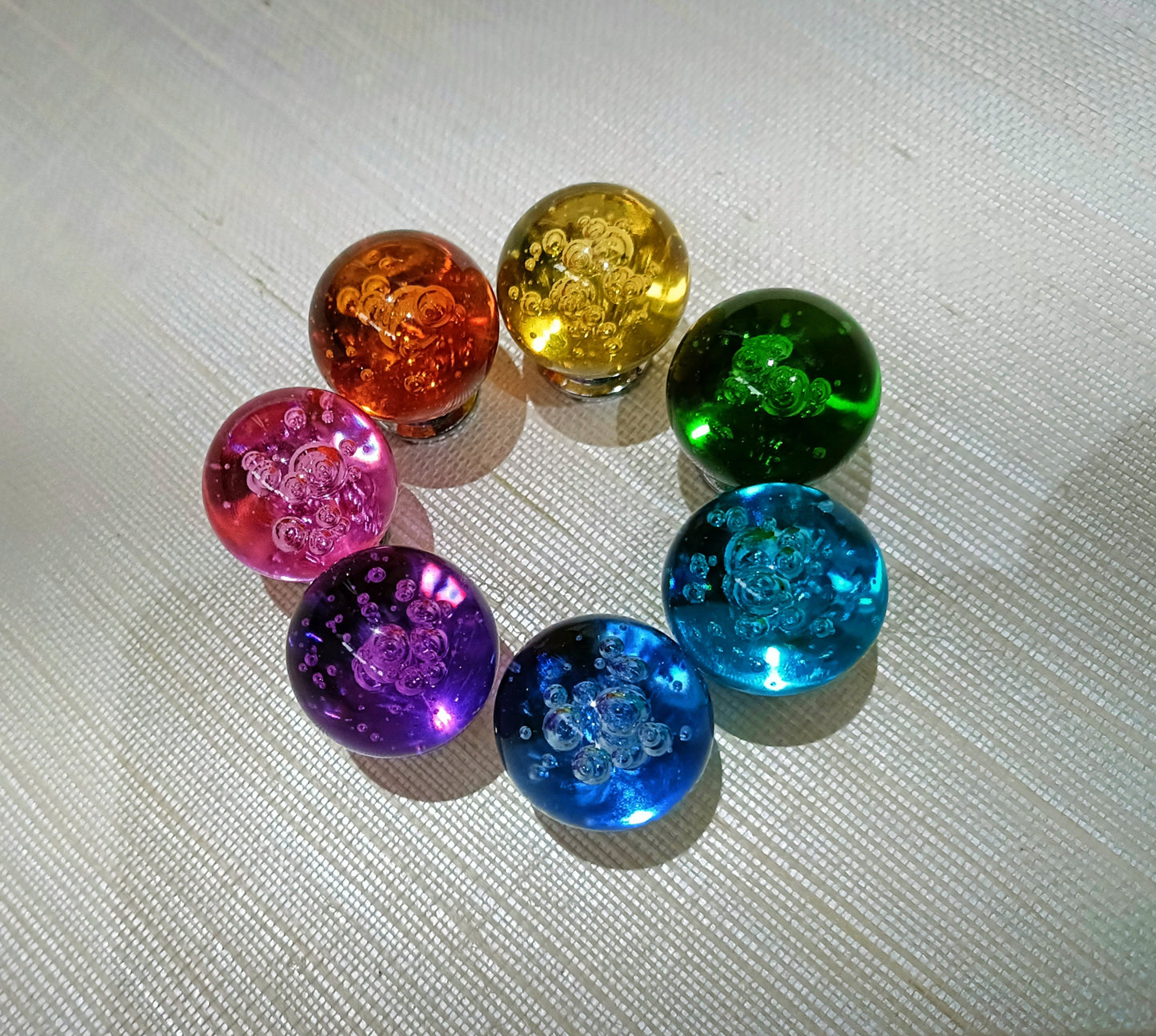 Rainbow bubbly glass ball drawer knob/Colourful glass cabinet handle/Rainbow furniture hardware/nursery door handle/Children's room decor