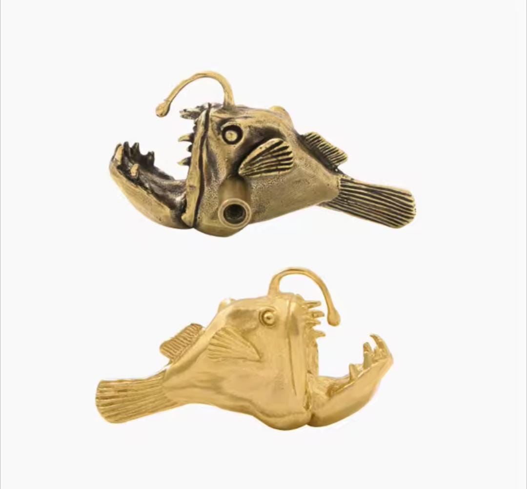 Gold lantern fish cabinet pull/Angle fish drawer handle/Unique fish door handle/Gothic core door knob/Quirky brass cabinet handle