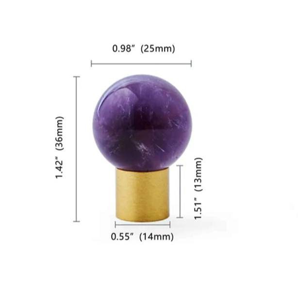 Polished pink, white or purple crystal ball drawer handle/Crystal and brass drawer pull/Gemstone door knob/polished stone cabinet handle