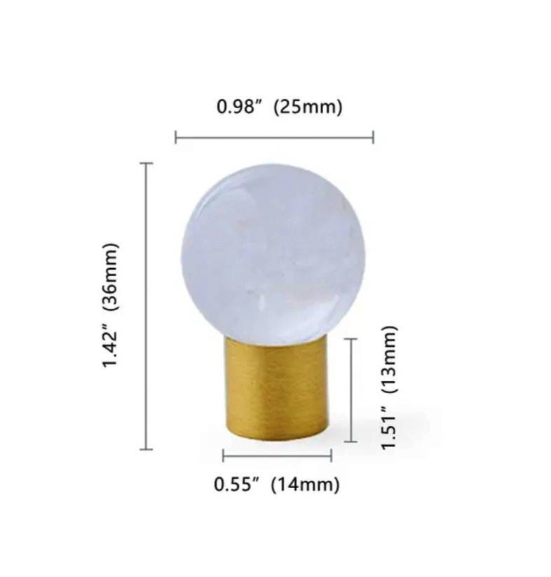 Polished pink, white or purple crystal ball drawer handle/Crystal and brass drawer pull/Gemstone door knob/polished stone cabinet handle