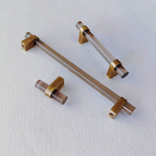 Smoke grey lucite cabinet bar pull handle with bronze fixings/Gray acrylic drawer handle/Grey lucite furniture hardware with bronze fixings