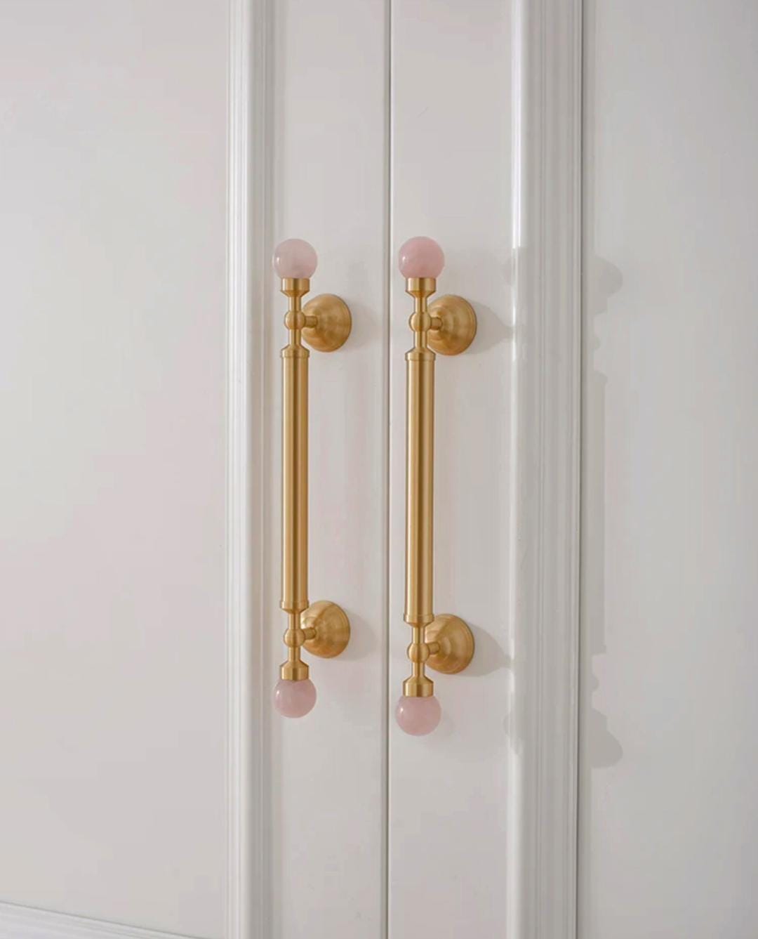 Geometric pink crystal and brass bar handle/Semi precious stone and brass drawer pull/unique cabinet handle/IKEA hack/wardrobe door handle