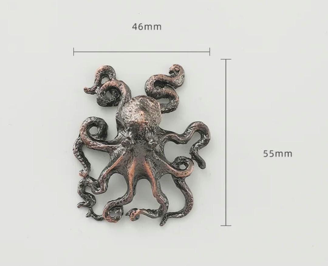 Gold or bronze octopus cabinet pull/Brass Kracken drawer knob/Octopus drawer handle/quirky furniture hardware/deep sea door knob/Fun handles