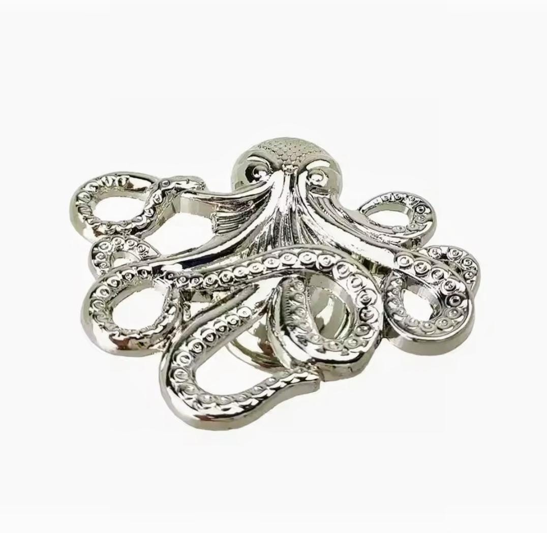 Silver octopus cabinet pull/Shiny Silver Kracken Drawer Knob/Octopus drawer handle/quirky furniture hardware/deep sea door knob/Fun handle