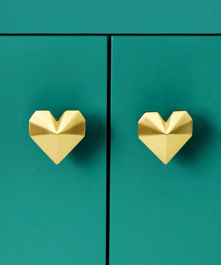 Gold or silver heart cabinet pull/Heart shaped drawer handle/Heart door knob/Brass furniture hardware/Bras drawer knob/Nursery door handle