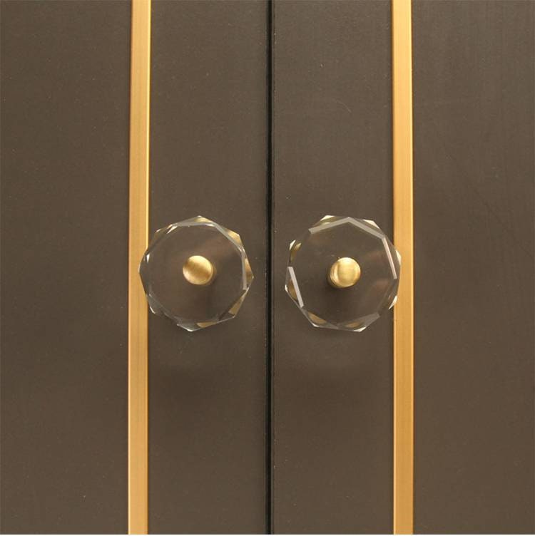 Geometric cut crystal and brass cabinet pull/Retro gold glazed crystal drawer knob/mid century modern style crystal door handle/Crystal knob