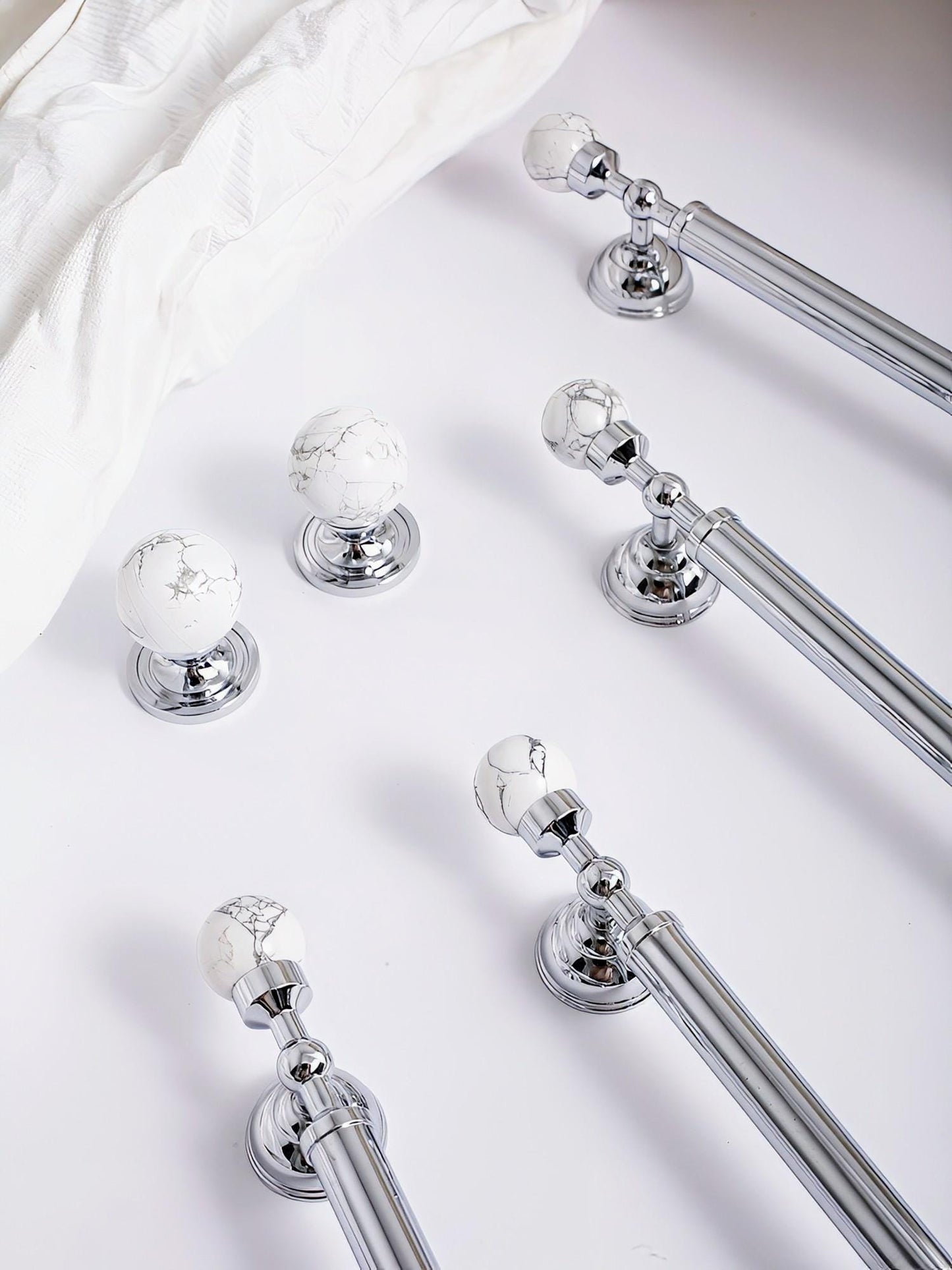 White marble and silver bar handle/Marble and chrome drawer pull/unique cabinet handle/IKEA hack/wardrobe door handle/Geometric hardware