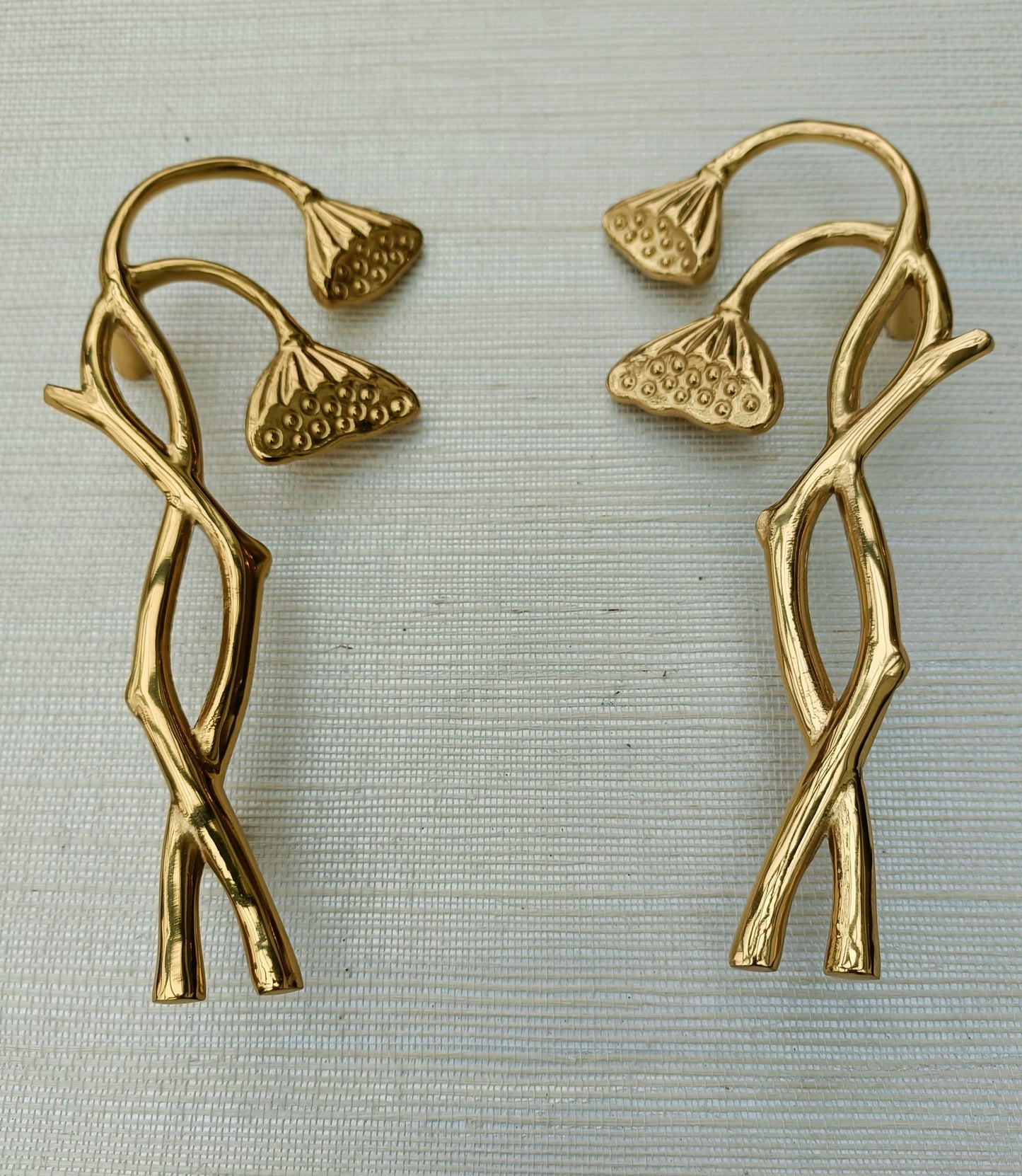 Gold brass Art Noveau style poppy stalk door handles/Complementary seed head design wardrobe handles/Botanical gold brass drawer pulls