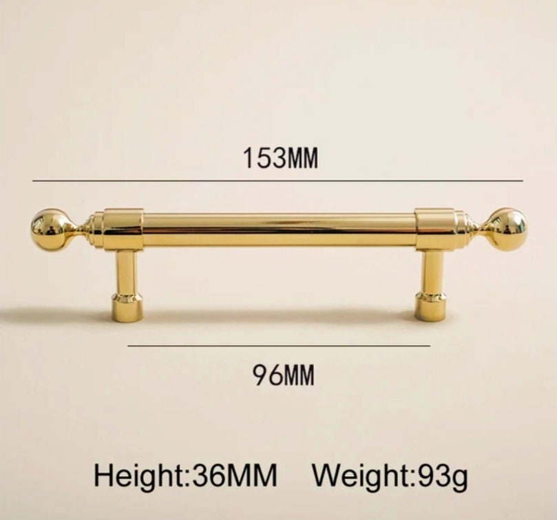 Shiny gold brass cabinet bar handle/Gold polished classic design cabinet drawer pull/Shiny gold furniture hardware/kitchen drawer handle