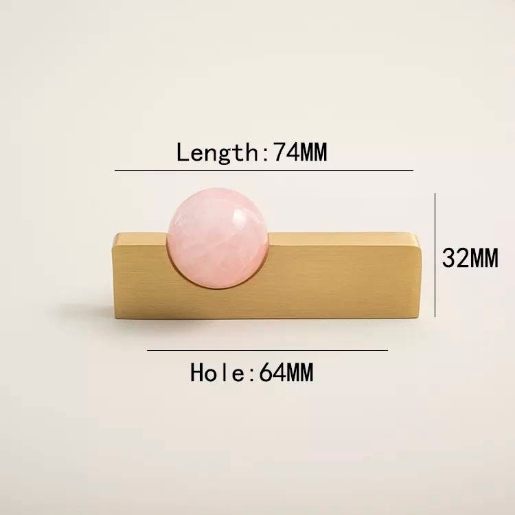 White or rose pink quartz ball and brass bar handle/Semi precious stone drawer pull/unique cabinet handle/IKEA hack/wardrobe door handle