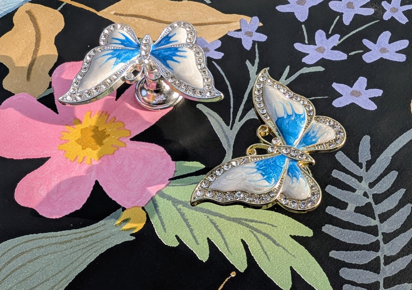 Enameled butterfly drawer handle/Pearly blue and white butterfly cabinet pull/Nursery decor/Nursery door knob/Childrens door handle