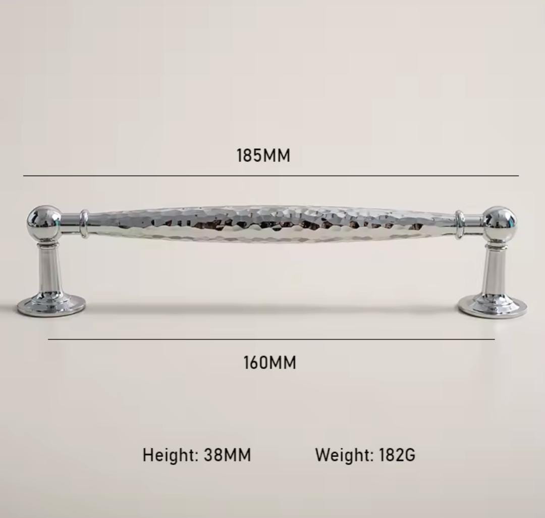 Silver hammered cabinet bar handle with feet/Shiny silver drawer pull/textured metal door handle/brass furniture hardware/kitchen hardware