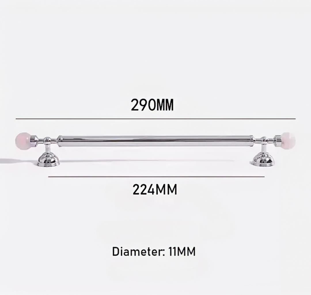 Rose quartz and silver bar handle/Pink crystal and chrome drawer pull/unique cabinet handle/IKEA hack/wardrobe door handle/Crystal hardware