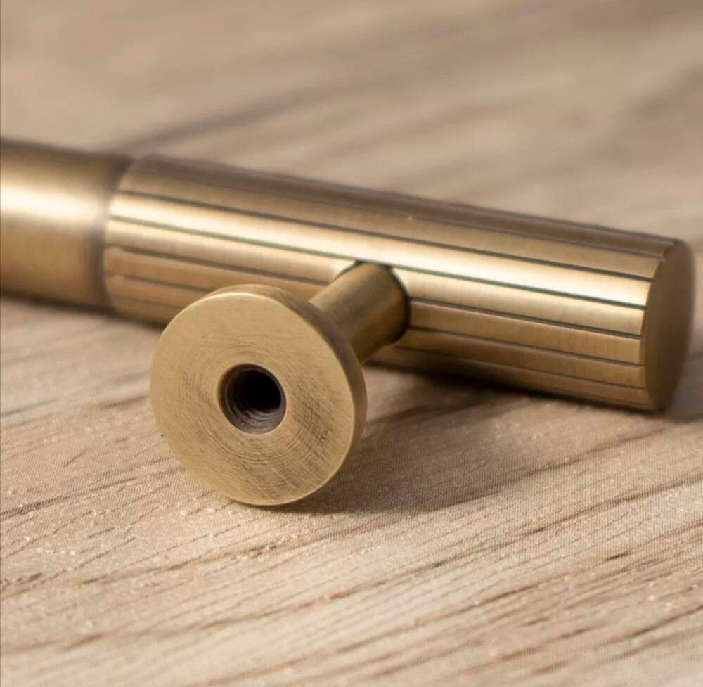 Bronze handle/bar handle with a line pattern/metal cabinet handle/home improvement hardware/kitchen cabinet handle/aged brass door handle