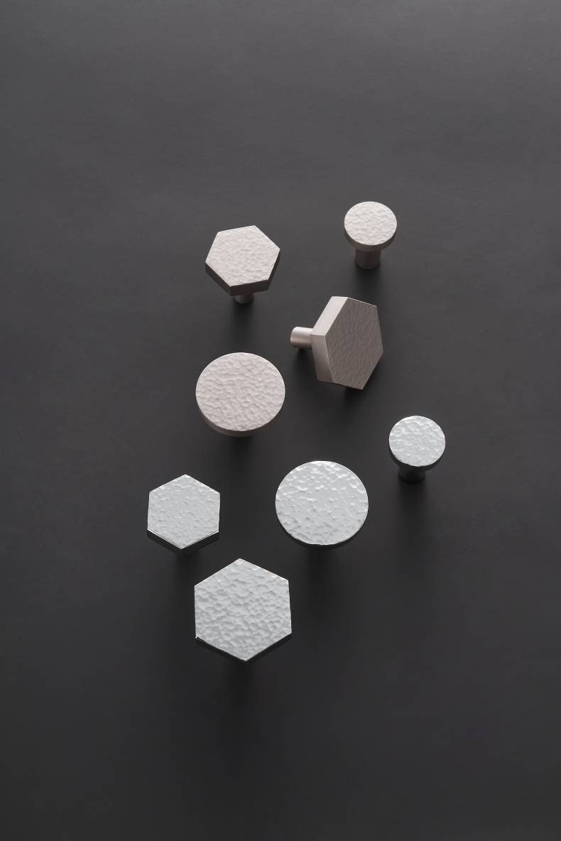 Hammered silver metal drawer handle/textured silver cabinet pull/silver hexagonal door knob/silver furniture hardware/IKEA hack/beaten metal