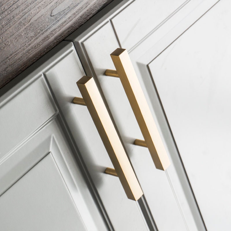 Gold brass square bar cabinet handle/Rectangular shaped drawer pull/Brass furniture hardware/Gold kitchen handle/renovation handle/geometric