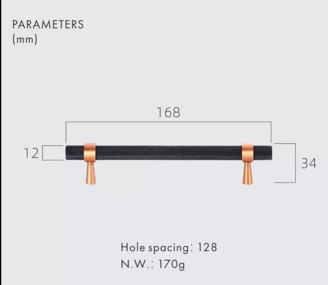 Knurled matte black and rose gold cabinet handle/copper and black drawer pull/rose gold furniture hardware/black and rose gold door handle