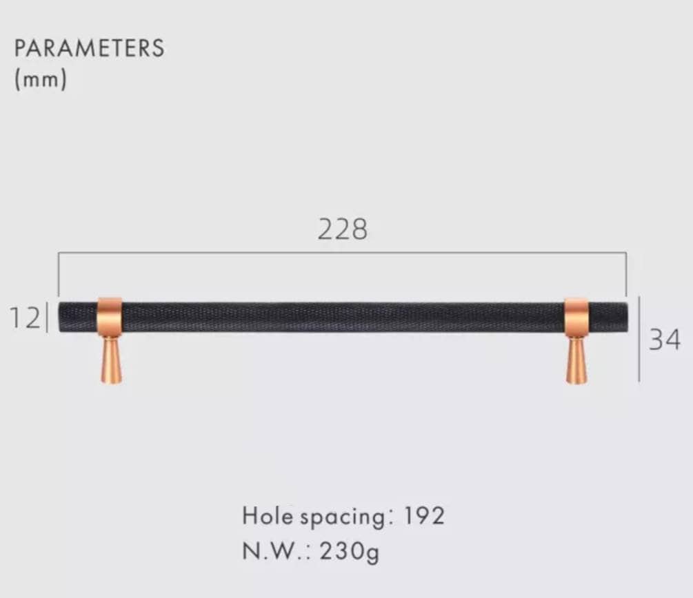 Knurled matte black and rose gold cabinet handle/copper and black drawer pull/rose gold furniture hardware/black and rose gold door handle
