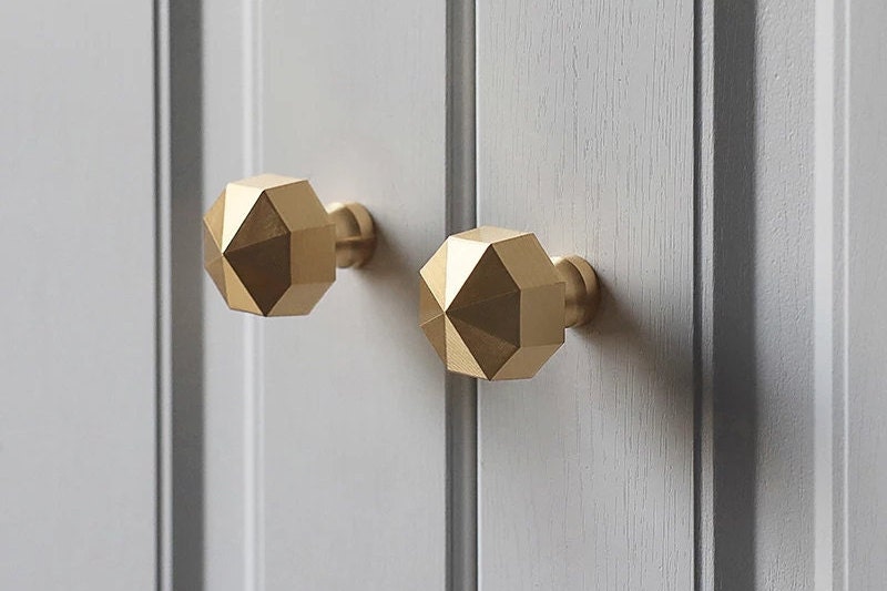 Heavy gold brass octagonal pyramid drawer pull/geometric cabinet handle/gold furniture hardware/classic door handle/hexagonal knob/IKEA hack