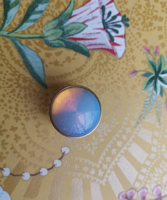 Round moonstone and gold brass drawer pull/opalite cabinet handle/gemstone drawer knob/Semi precious stone hardware/moon stone door handle