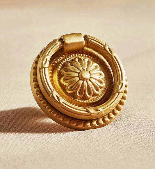 Regency style gold brass ring cabinet Pull/antique style door handle/ornate door knob/gold furniture hardware/decorative gold drawer pull