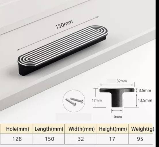Wide black and silver retro pattern bar handle/large cabinet pull/big door handle/monochrome drawer pull/mid century modern style handle
