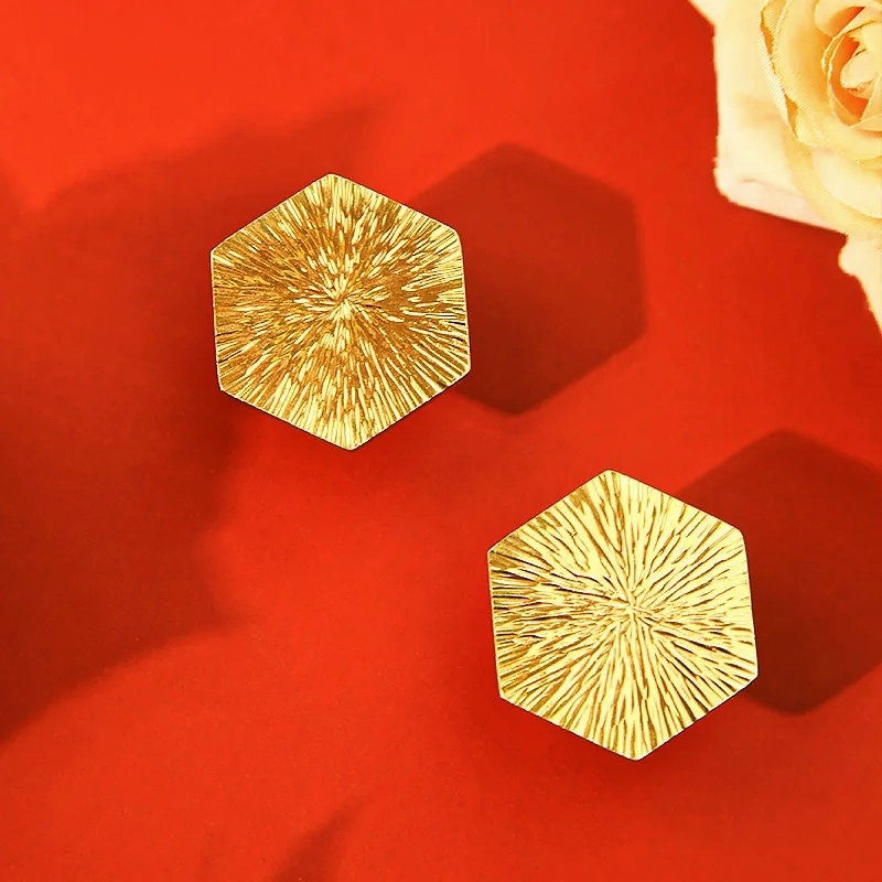 Solid brass scored texture hexagonal drawer pull/hexagonal cabinet handle/geometric door knob/Gold brass furniture hardware/hexagonal handle
