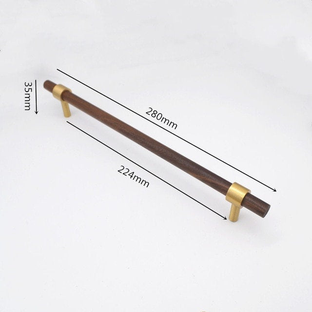 Dark brown wood and gold brass cylindrical shaped bar handle/wooden drawer pull/kitchen furniture hardware/modern cabinet handle/simple look