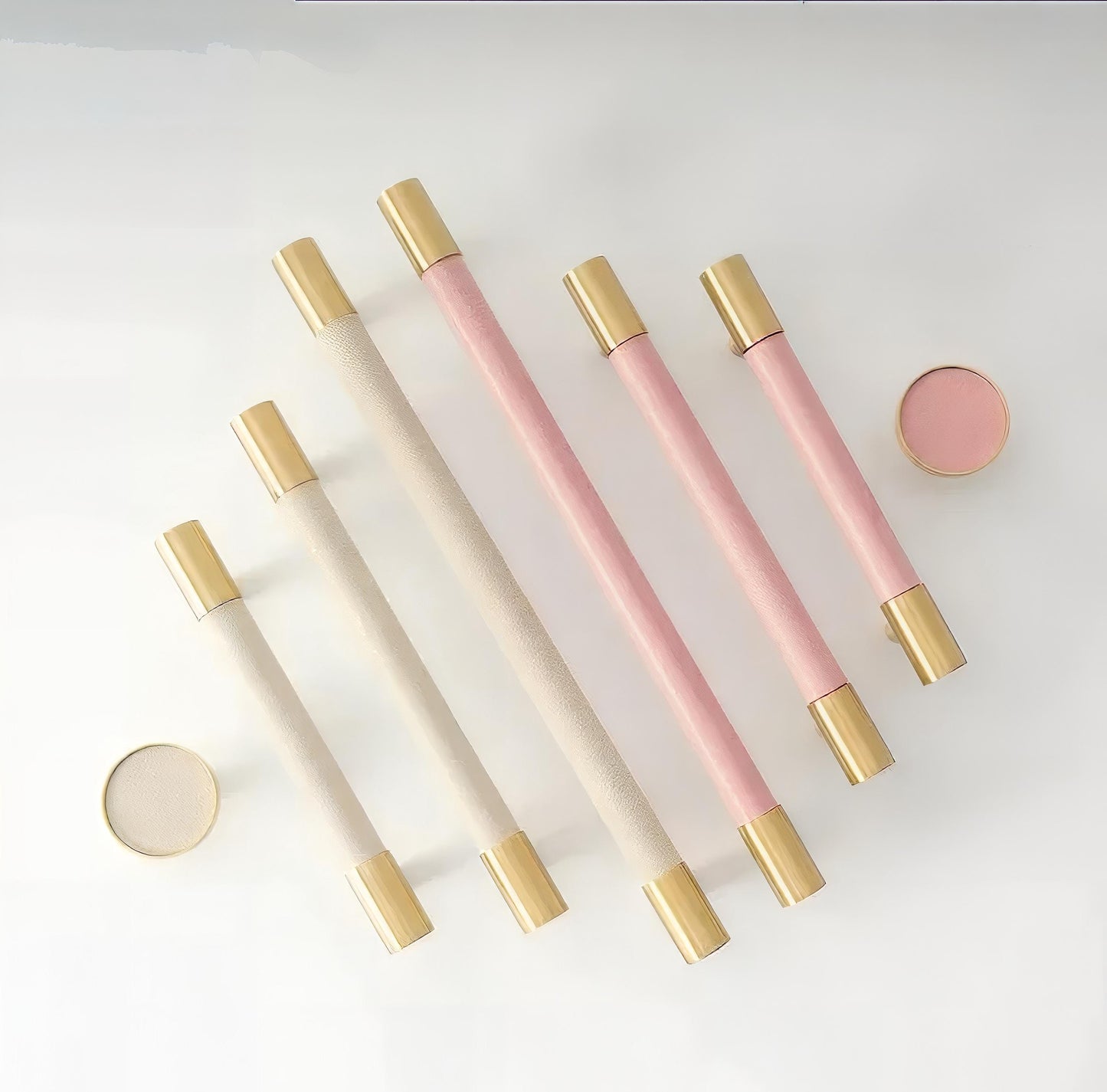 Baby pink Leather and Brass cabinet handle/Leather drawer pull/Light Pink door handle/Leather door knob/Leather handle/Leather hardware