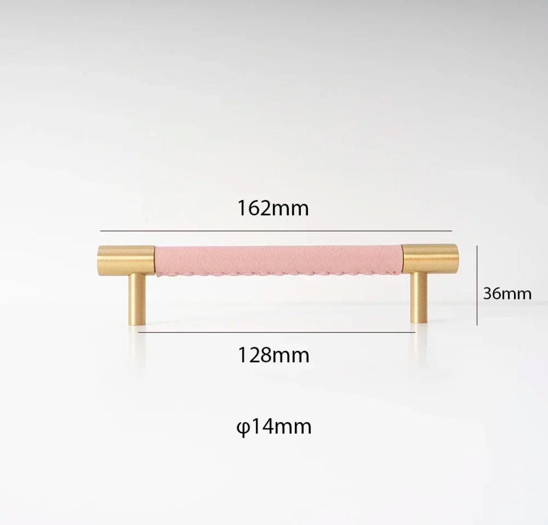 Baby pink Leather and Brass cabinet handle/Leather drawer pull/Light Pink door handle/Leather door knob/Leather handle/Leather hardware