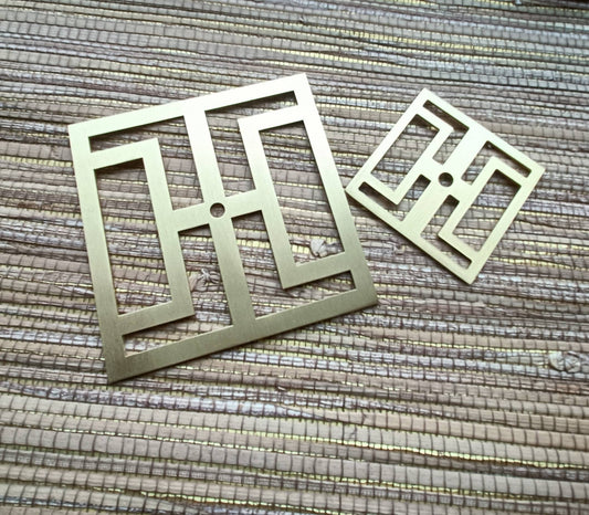 Square gold brass geometric pattern backplates for drawer handles/Brass square back plates for cabinet pulls/Modern square gold backplate