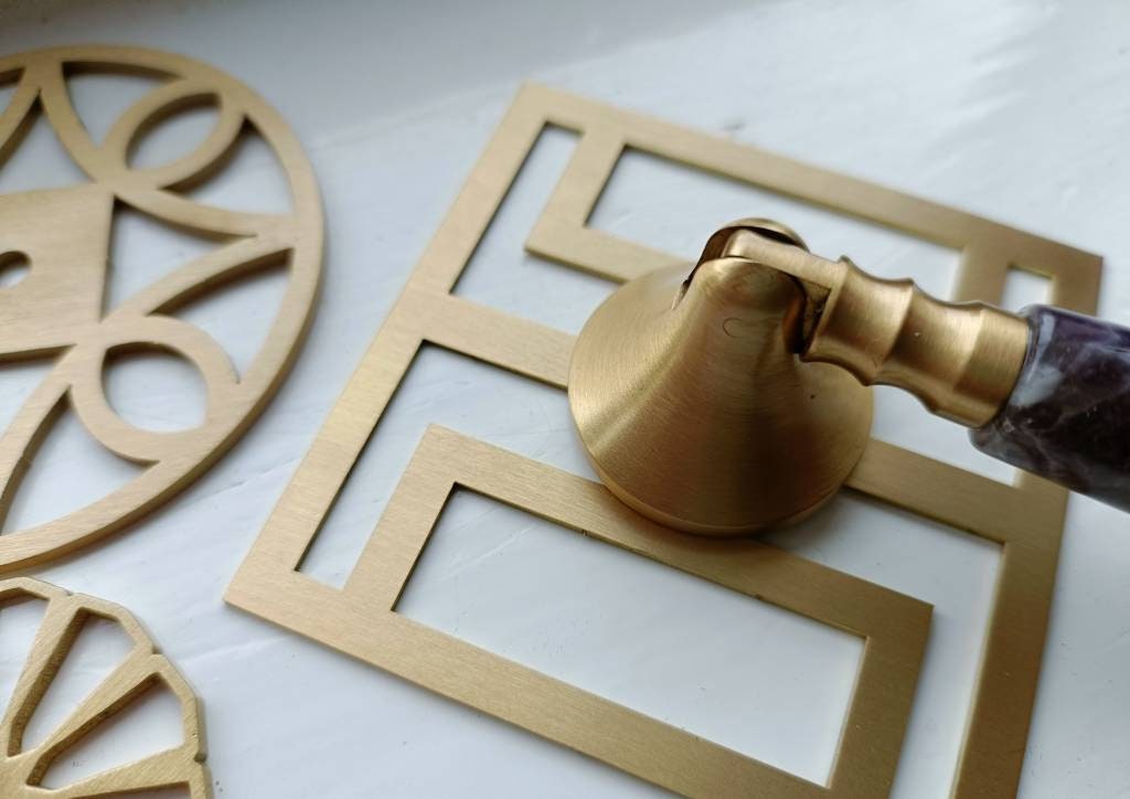 Square gold brass geometric pattern backplates for drawer handles/Brass square back plates for cabinet pulls/Modern square gold backplate
