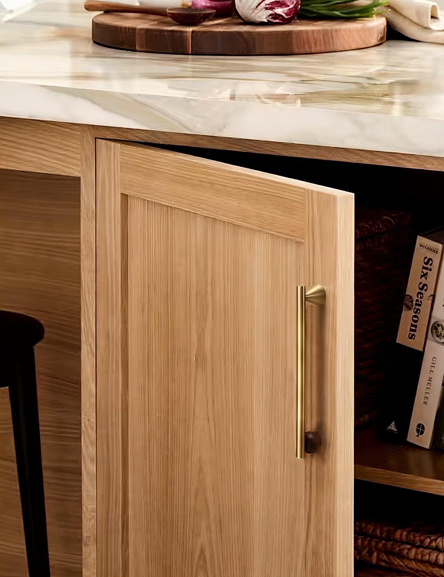 Bronze brass bar handle resting on walnut wood ball/Bronze and wood cabinet handle/Wooden furniture hardware/Bronze brass drawer pull