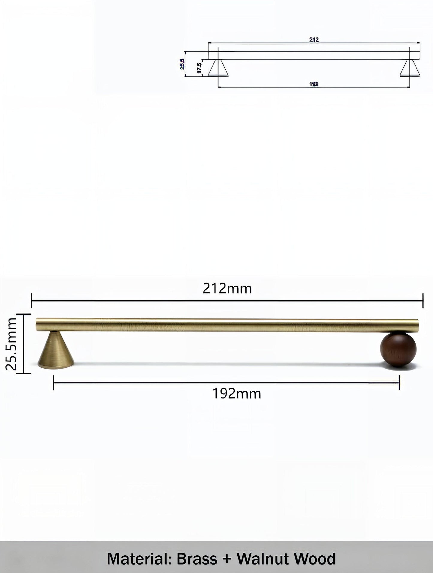 Bronze brass bar handle resting on walnut wood ball/Bronze and wood cabinet handle/Wooden furniture hardware/Bronze brass drawer pull