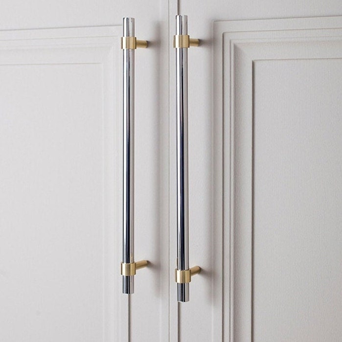 Silver and Gold cabinet bar pull/silver and gold drawer pull/kitchen hardware/metal door handle/furniture hardware/shiny silver cabinet pull