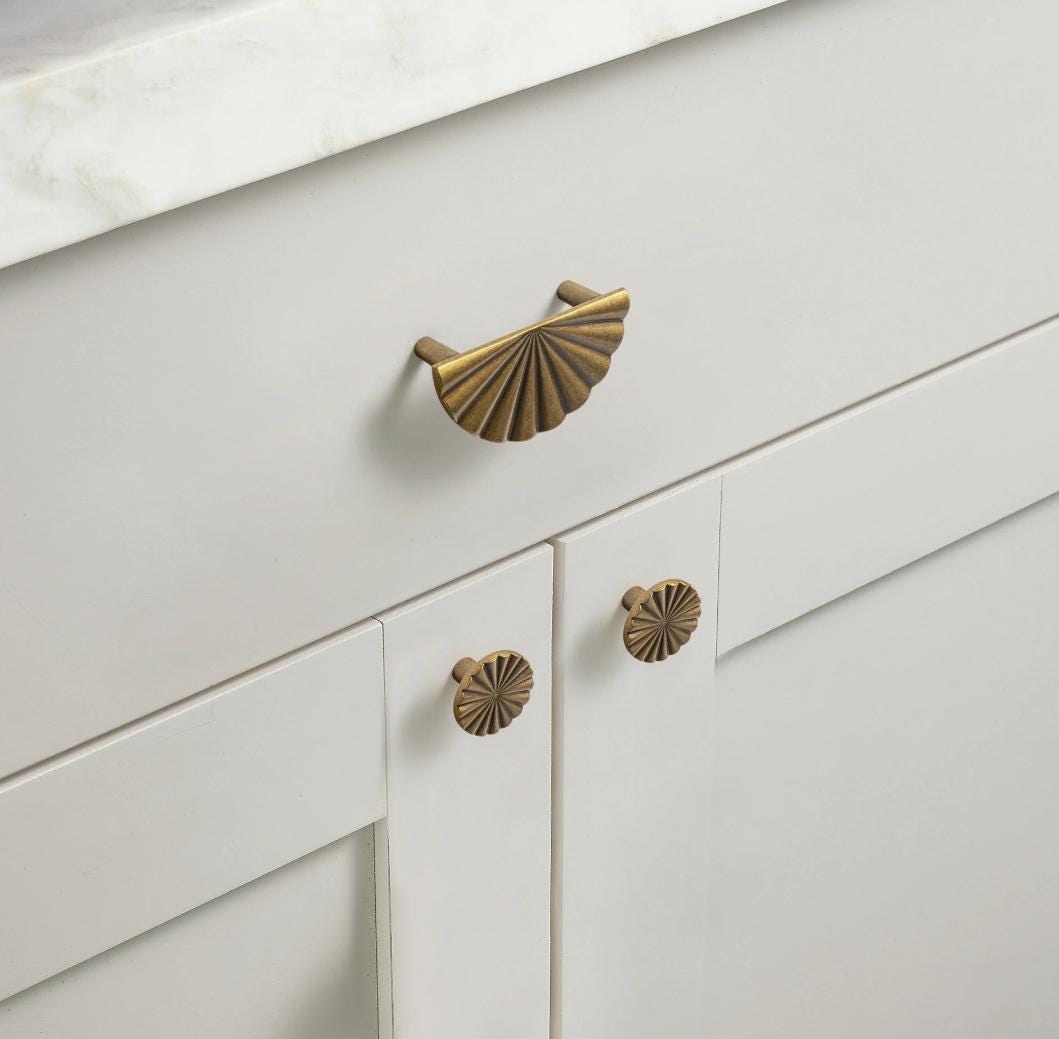 Oil Rubbed Bronze Sun Ray Cabinet Pull/Bronze Art Deco Door Handle/Semi circle drawer Knob/Brass furniture hardware/Aged Brass Drawer Pull